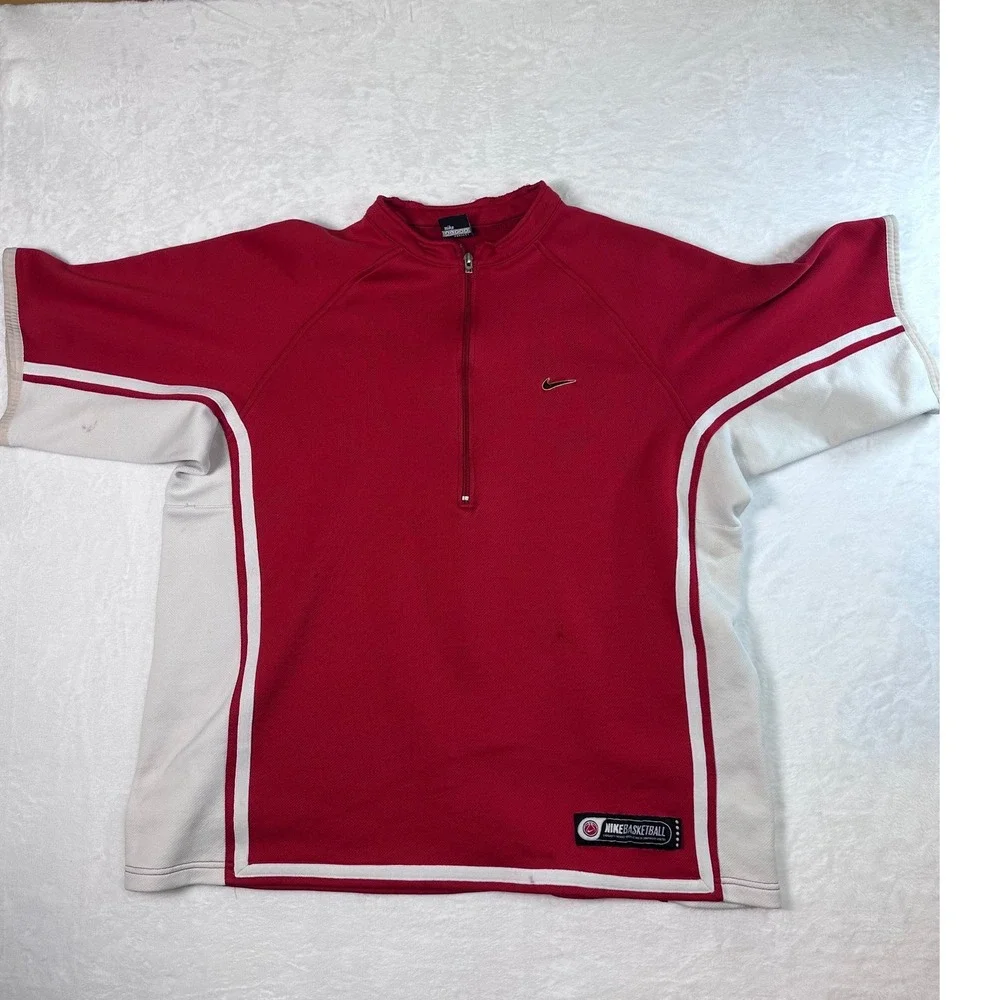 Vintage Nike Basketball Warm Up Shirt Mens XXL Red Quarter Zip Short Sleeve